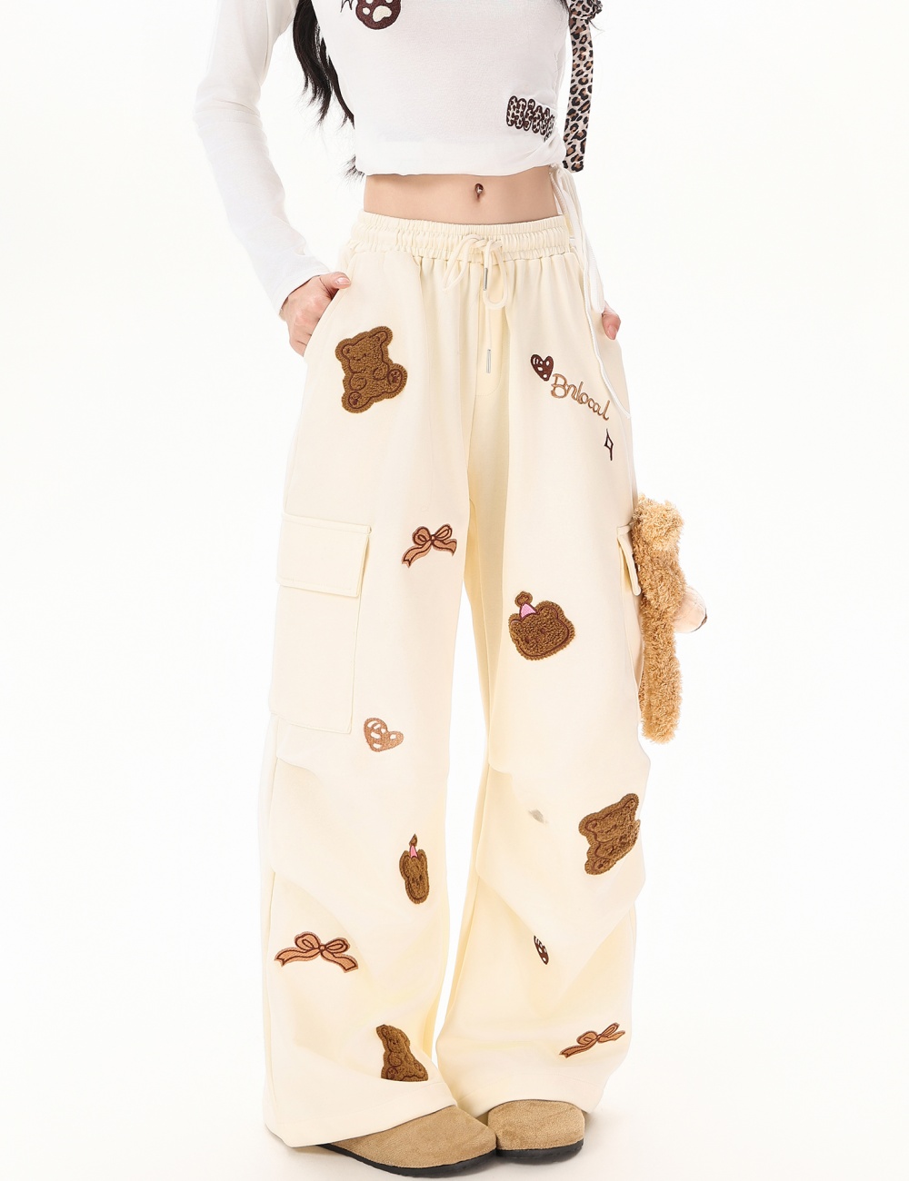 Loose casual pants high waist wide leg pants for women