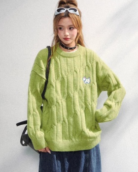 Dog embroidery sweater round neck pullover tops for women