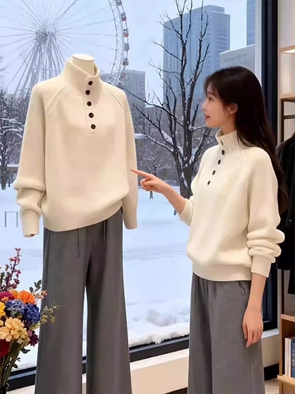 Slim lazy thick sweater high collar pullover tops