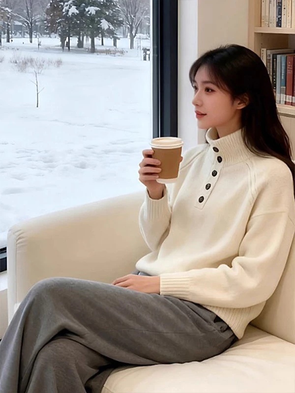 Slim lazy thick sweater high collar pullover tops