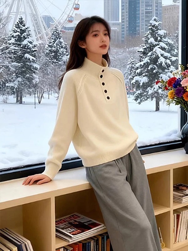 Slim lazy thick sweater high collar pullover tops