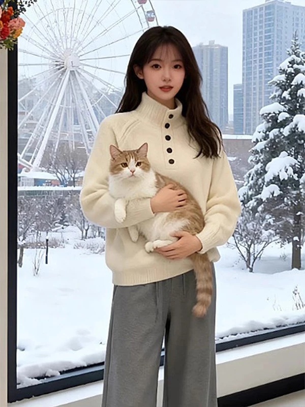 Slim lazy thick sweater high collar pullover tops