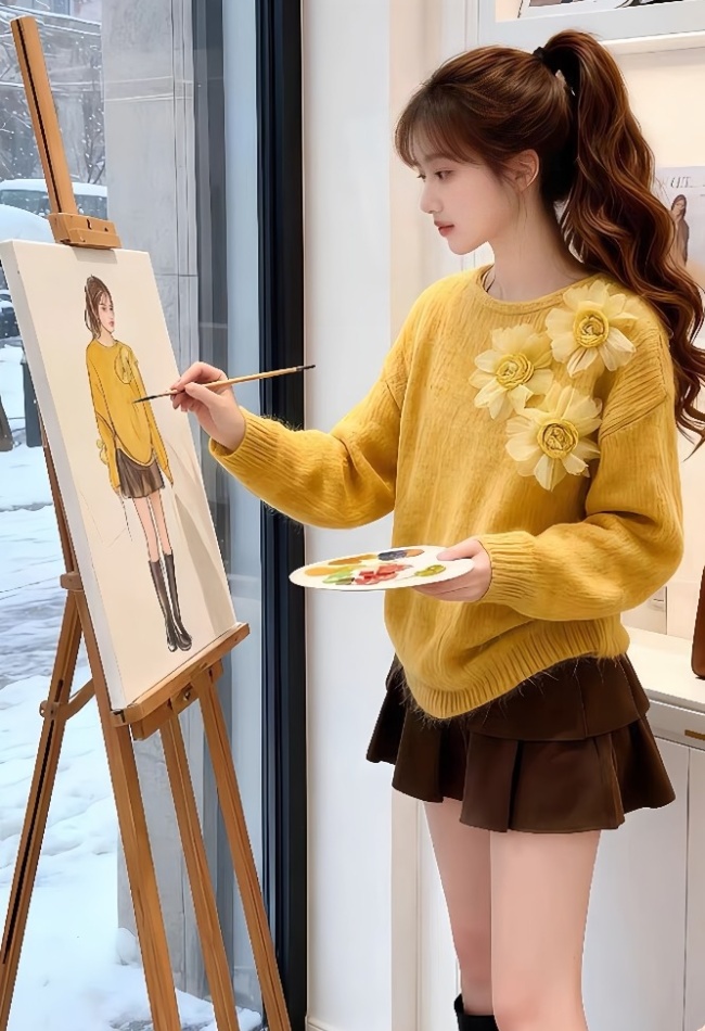 Flowers tender sweater loose pullover tops for women