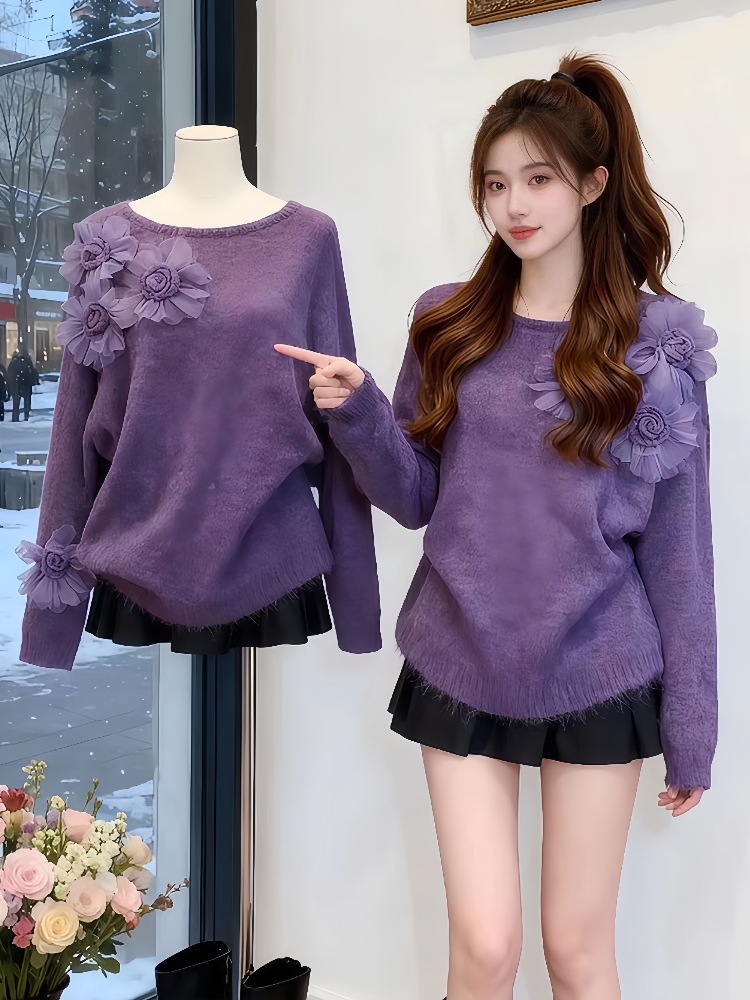 Flowers tender sweater loose pullover tops for women