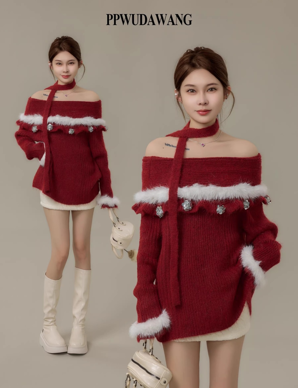 Halter knitted tops christmas sweater for women