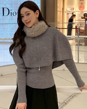 Winter scarf cloak knitted cardigan 3pcs set for women