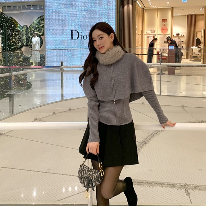 Winter scarf cloak knitted cardigan 3pcs set for women