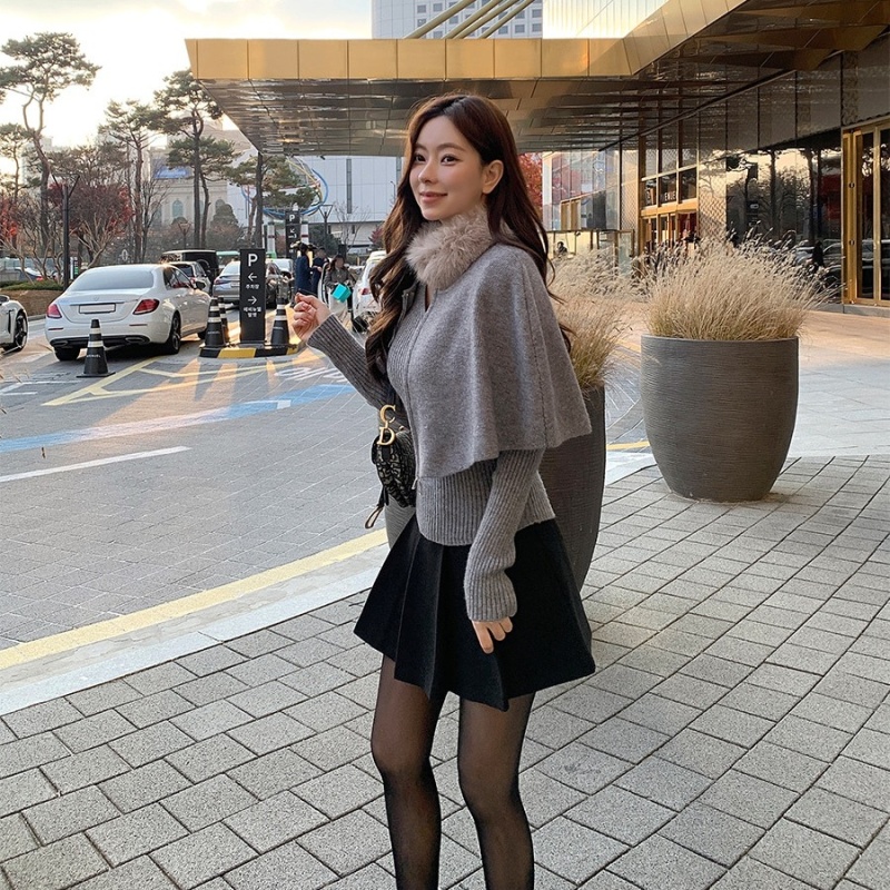 Winter scarf cloak knitted cardigan 3pcs set for women