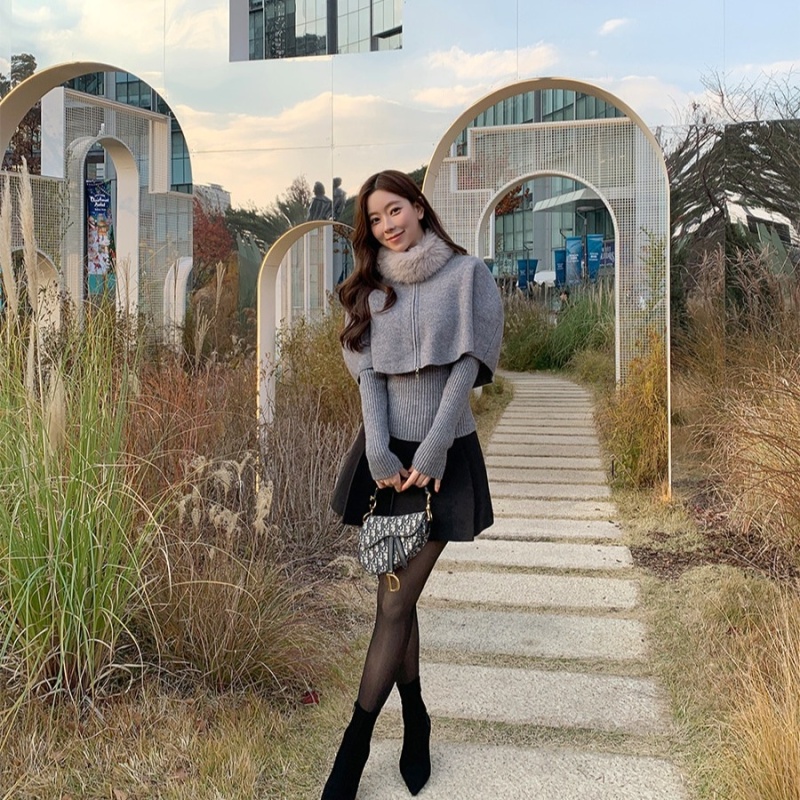 Winter scarf cloak knitted cardigan 3pcs set for women