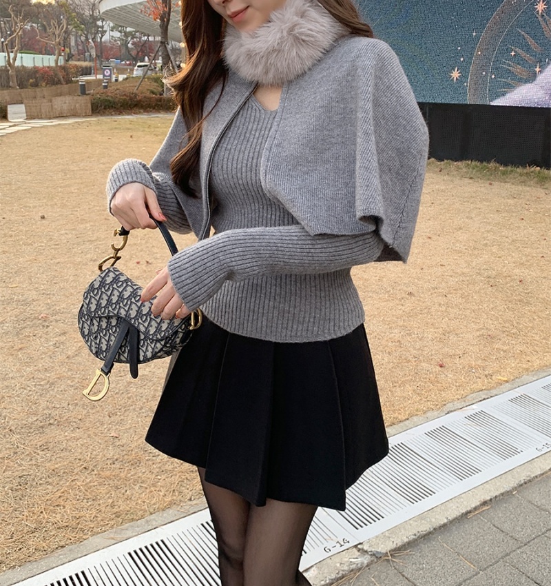 Winter scarf cloak knitted cardigan 3pcs set for women