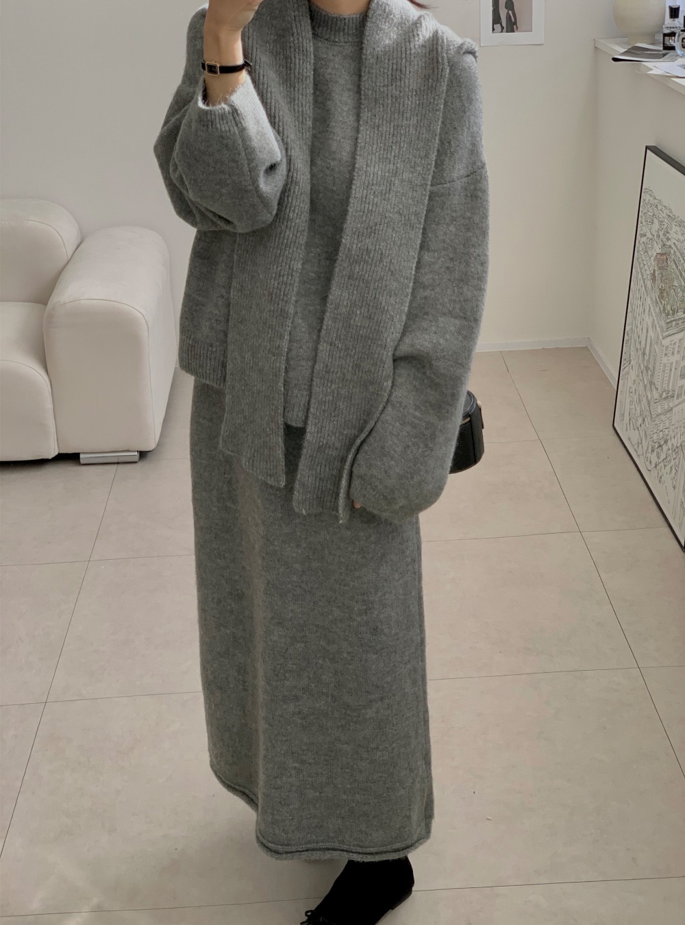 Straight shawl loose long skirt 3pcs set for women