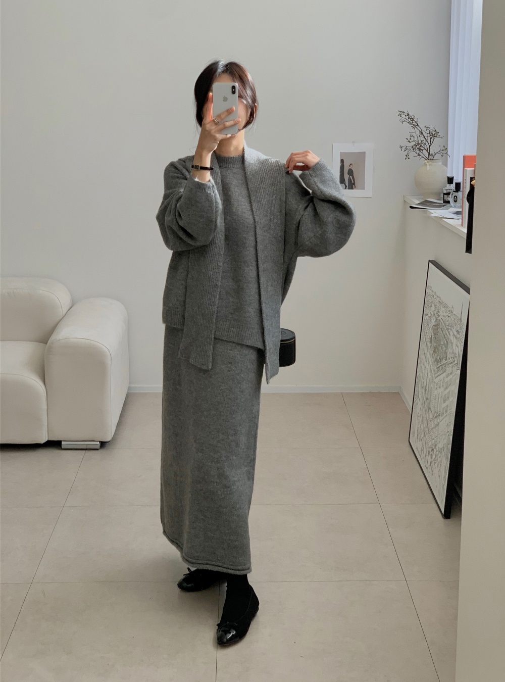 Straight shawl loose long skirt 3pcs set for women