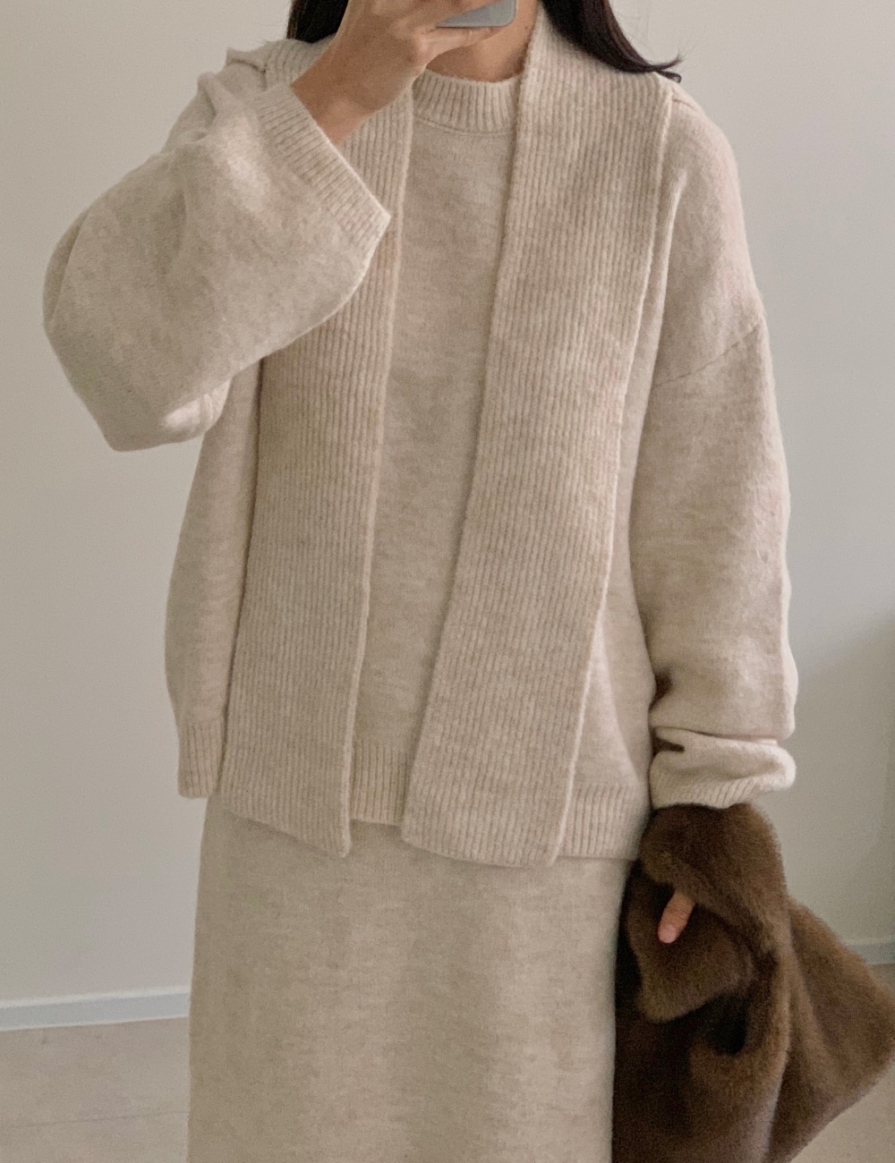 Straight shawl loose long skirt 3pcs set for women