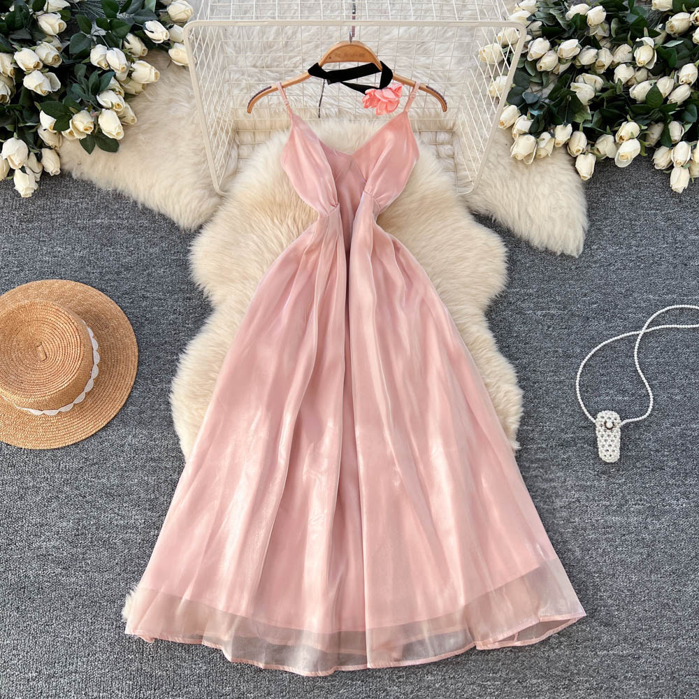 France style slim dress pinched waist vacation long dress