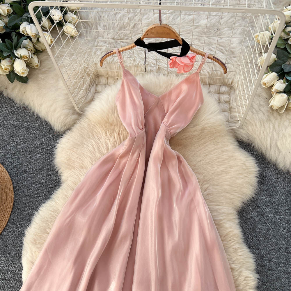 France style slim dress pinched waist vacation long dress