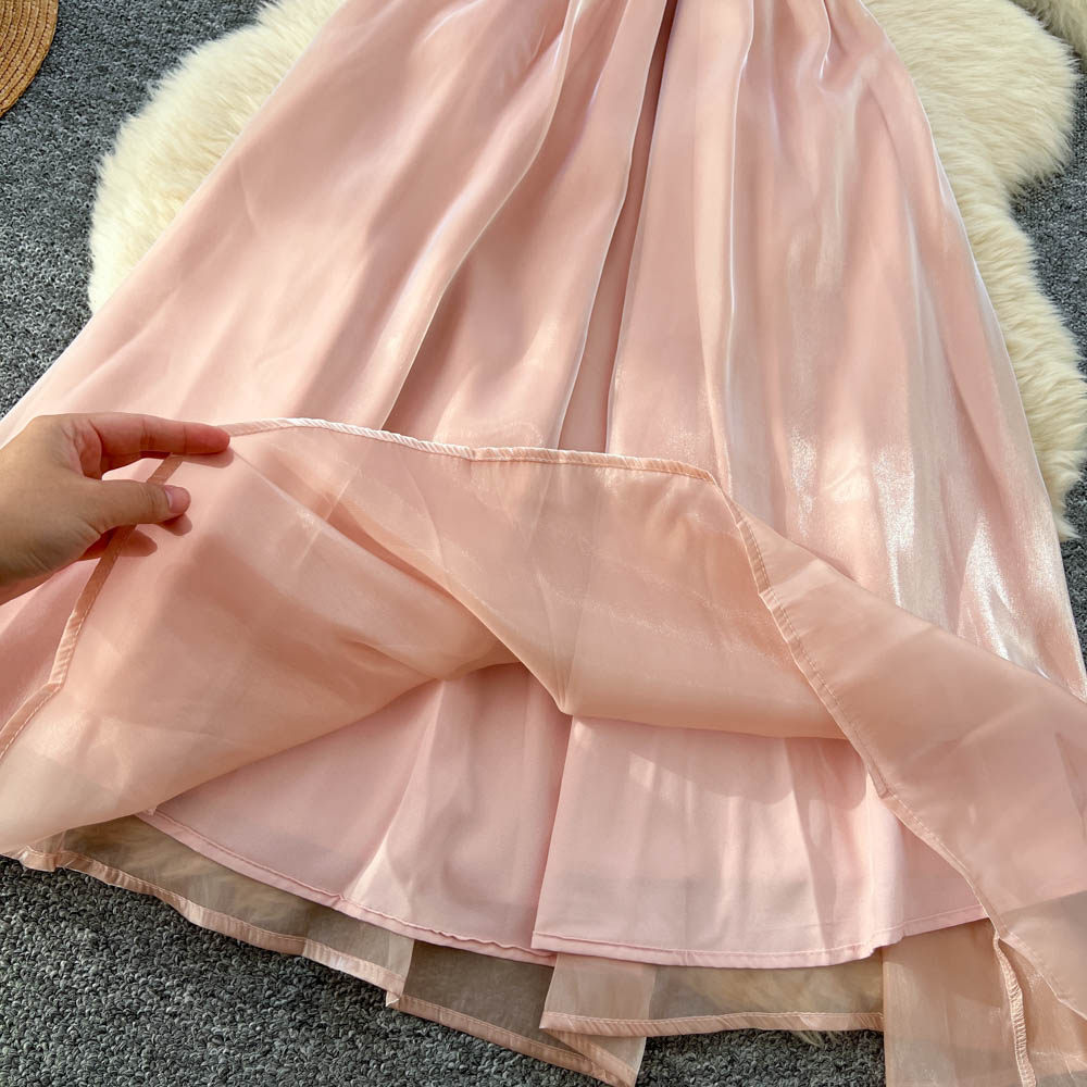 France style slim dress pinched waist vacation long dress