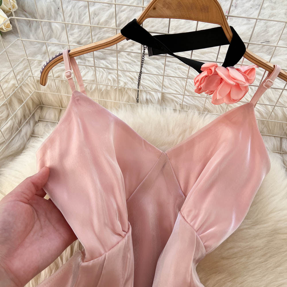 France style slim dress pinched waist vacation long dress