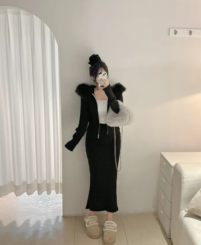 High waist skirt autumn and winter sweater a set for women