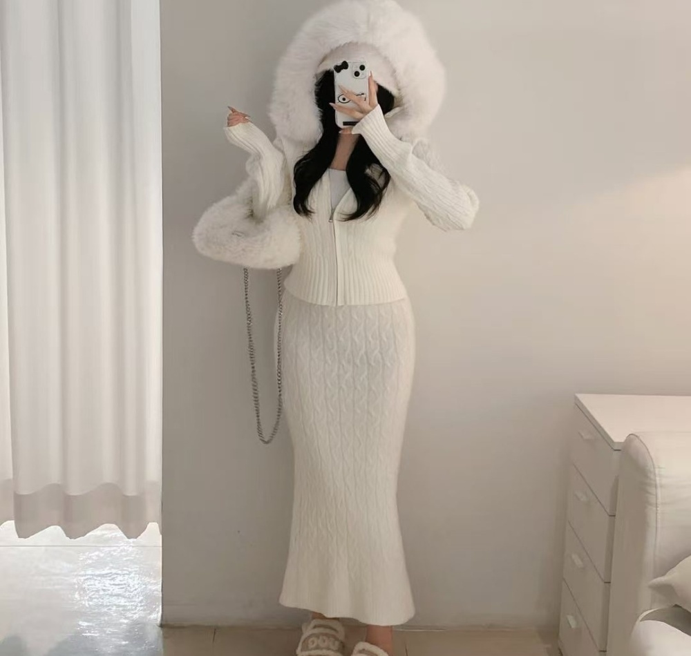 High waist skirt autumn and winter sweater a set for women