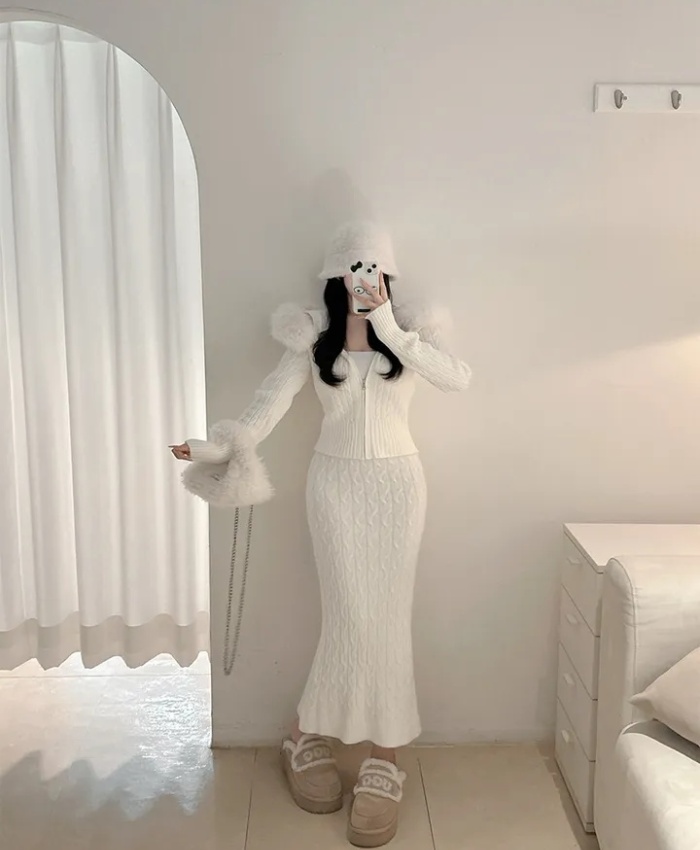 High waist skirt autumn and winter sweater a set for women