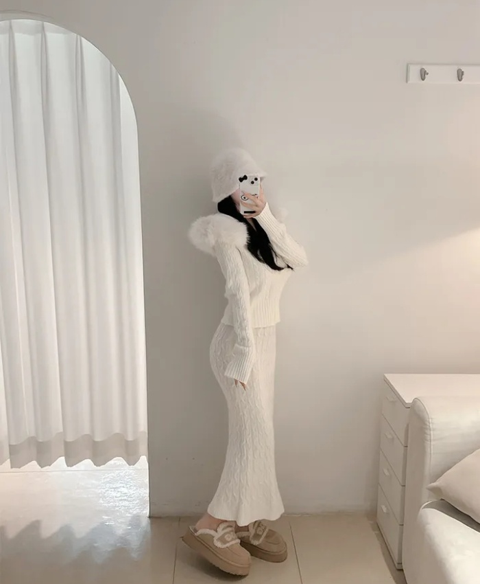 High waist skirt autumn and winter sweater a set for women