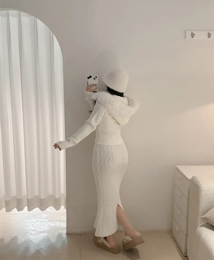 High waist skirt autumn and winter sweater a set for women