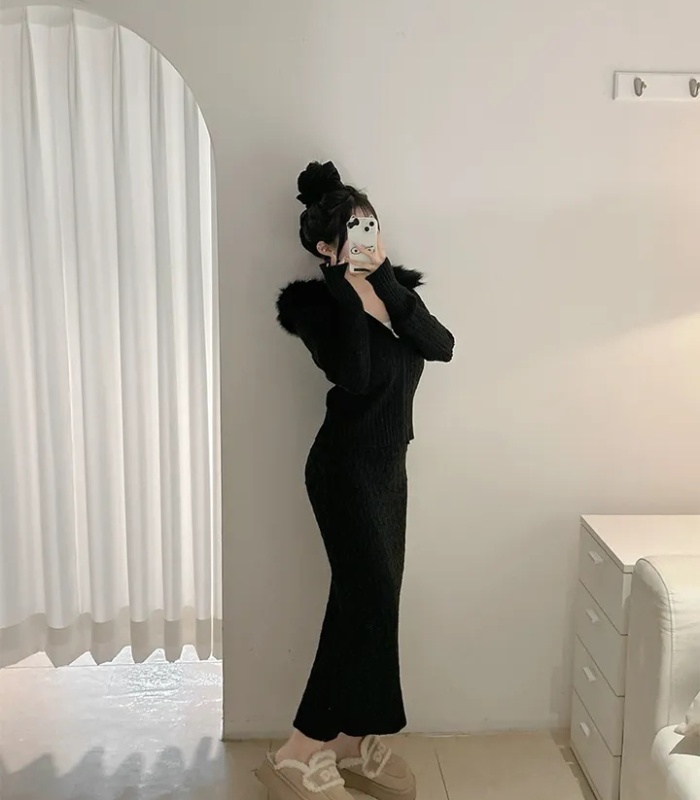 High waist skirt autumn and winter sweater a set for women