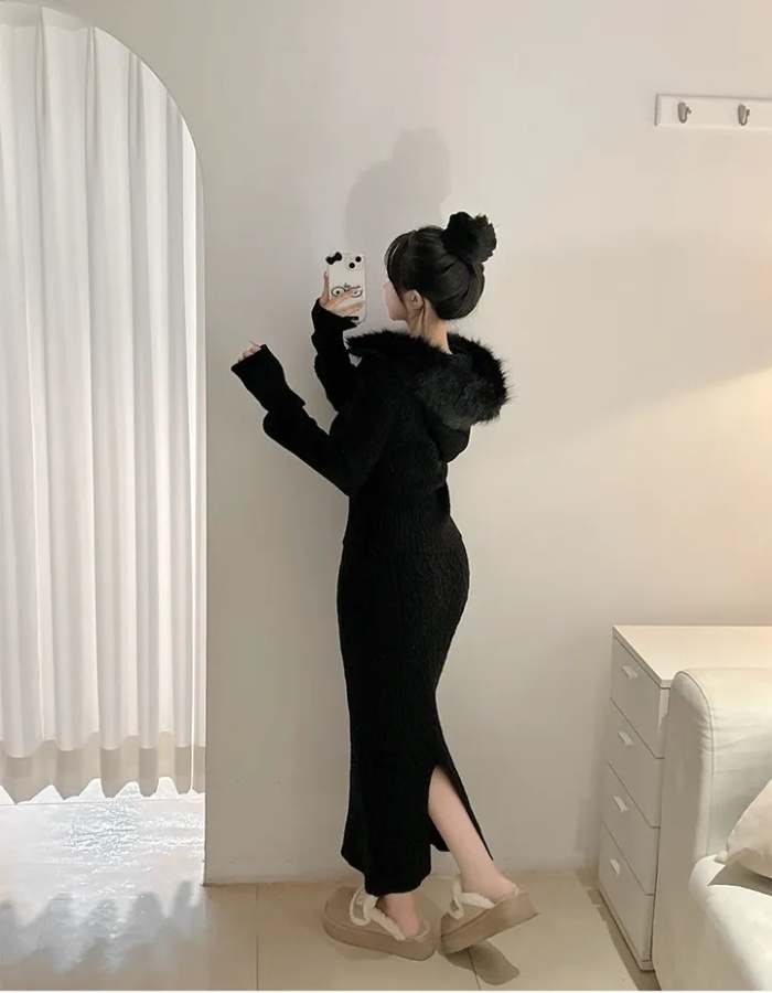 High waist skirt autumn and winter sweater a set for women