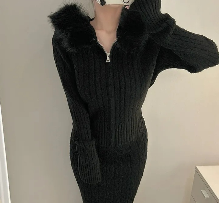 High waist skirt autumn and winter sweater a set for women