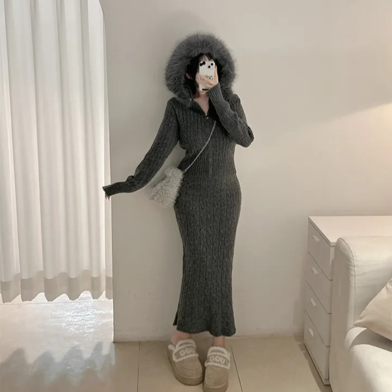 High waist skirt autumn and winter sweater a set for women
