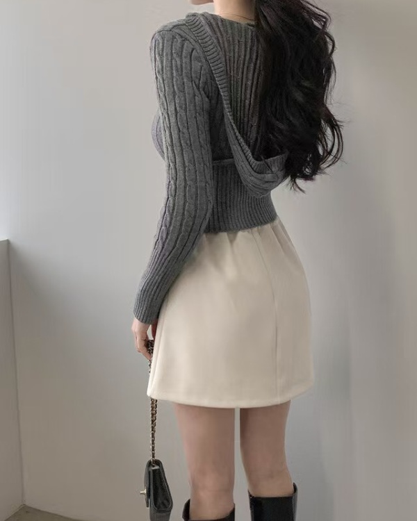 Hooded Korean style pullover twist slim sweater