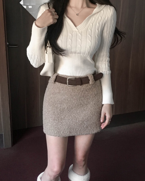 Hooded Korean style pullover twist slim sweater