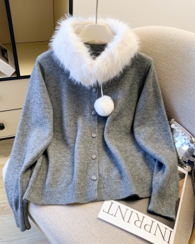 Fashion all-match cardigan Western style fur collar sweater