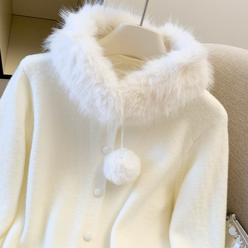 Fashion all-match cardigan Western style fur collar sweater