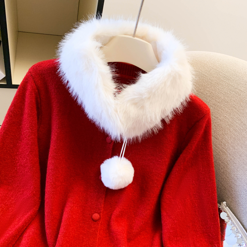 Fashion all-match cardigan Western style fur collar sweater