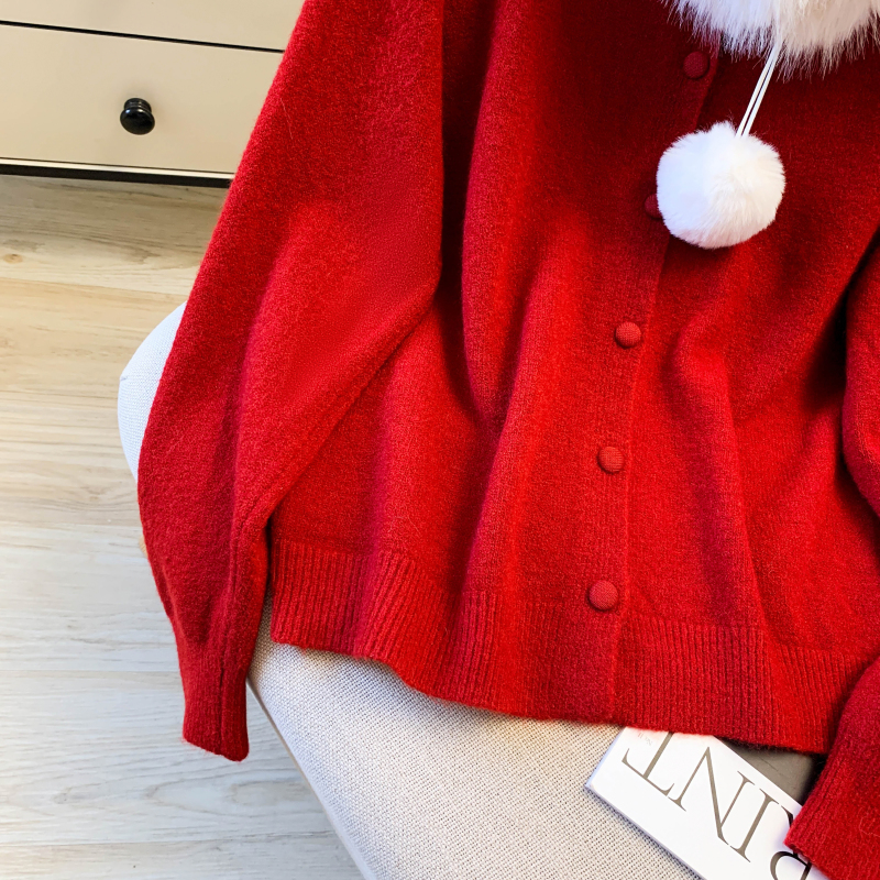 Fashion all-match cardigan Western style fur collar sweater