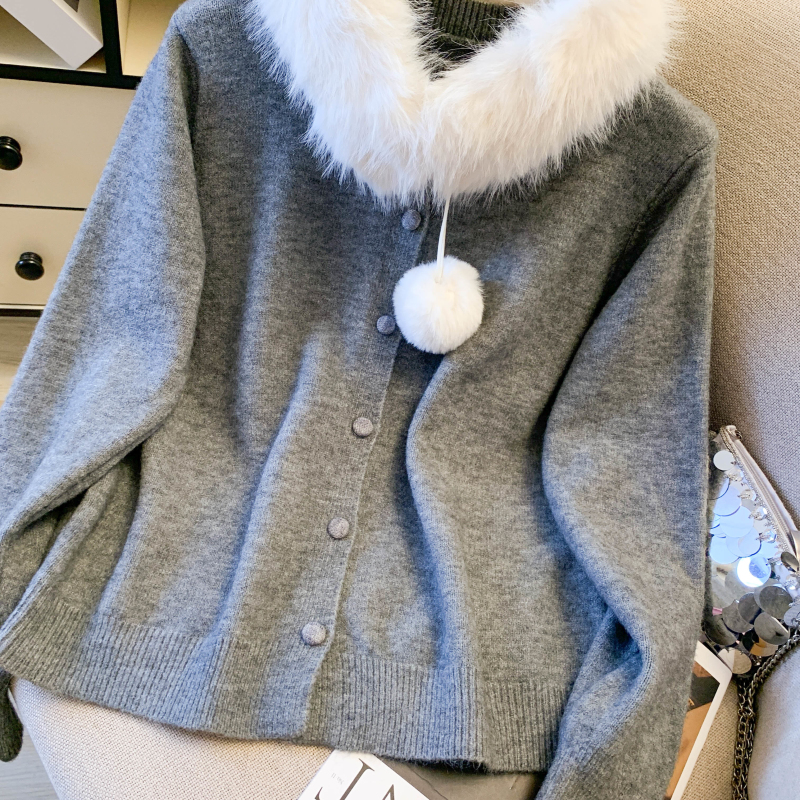 Fashion all-match cardigan Western style fur collar sweater