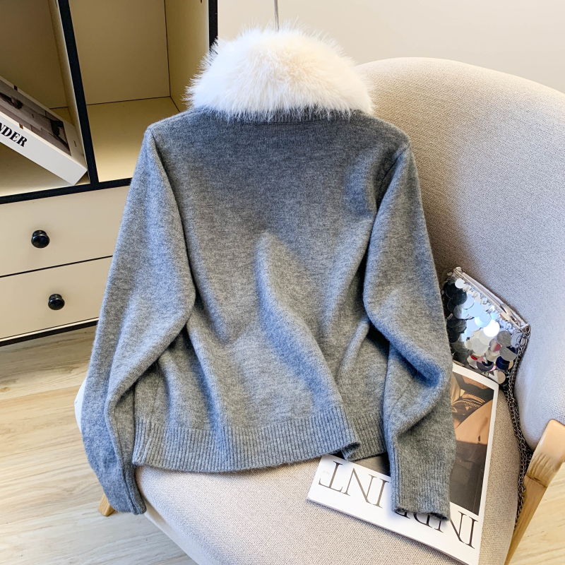 Fashion all-match cardigan Western style fur collar sweater