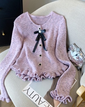 Chanelstyle niche slim coat wood ear bow tops for women