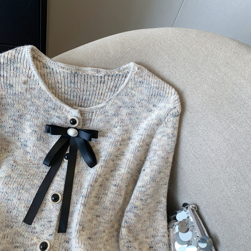 Chanelstyle niche slim coat wood ear bow tops for women