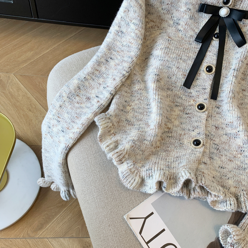 Chanelstyle niche slim coat wood ear bow tops for women