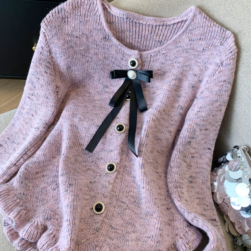 Chanelstyle niche slim coat wood ear bow tops for women