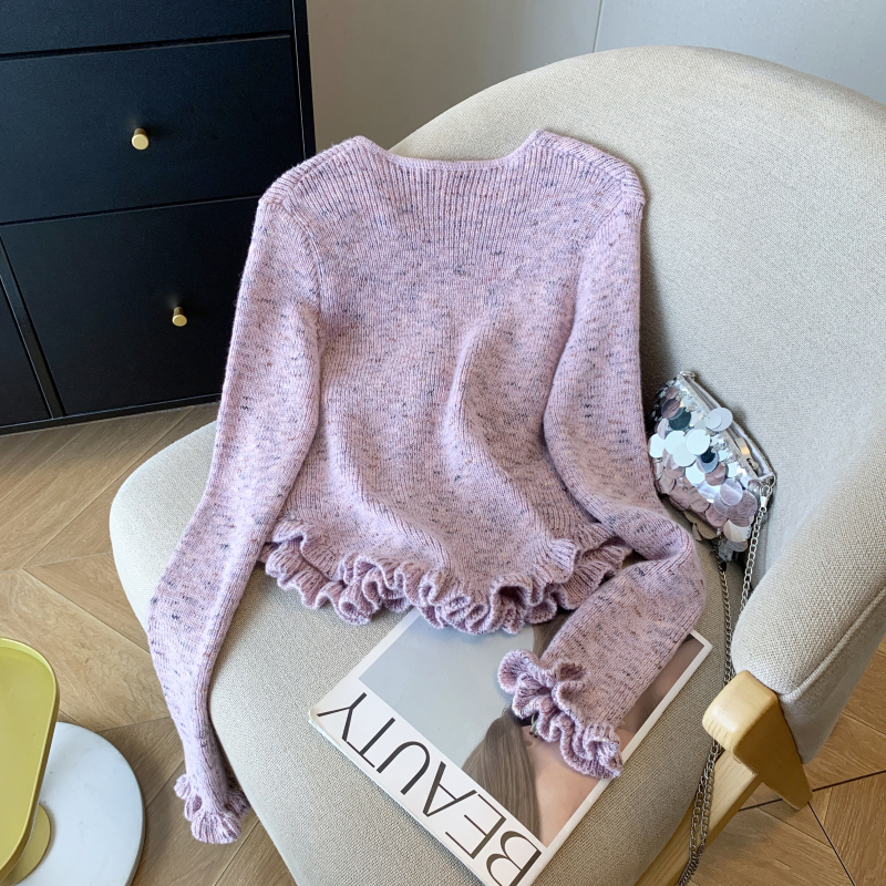 Chanelstyle niche slim coat wood ear bow tops for women