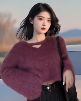 Loose mink velvet V-neck short lazy sweater for women