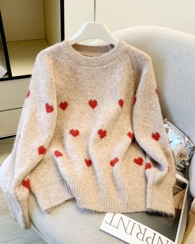 Casual thick loose tops heart white all-match sweater