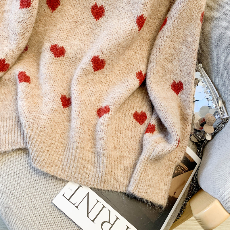 Casual thick loose tops heart white all-match sweater