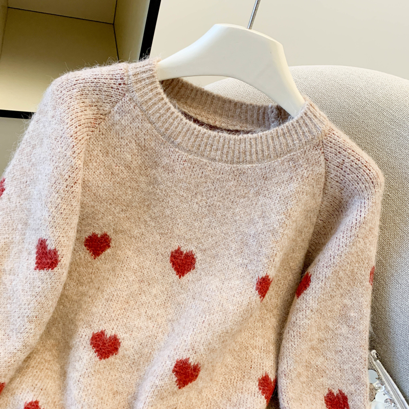 Casual thick loose tops heart white all-match sweater