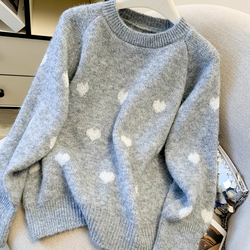 Casual thick loose tops heart white all-match sweater