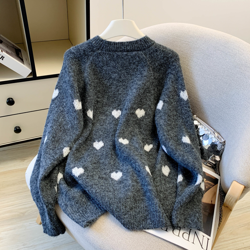 Casual thick loose tops heart white all-match sweater