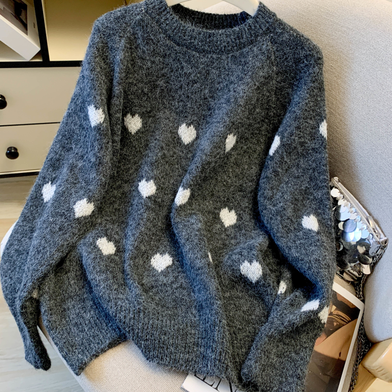 Casual thick loose tops heart white all-match sweater